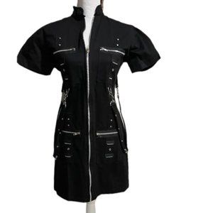 Biker Moto Dress Short Sleeves w/ Zippers and Chains 100% Cotton size L